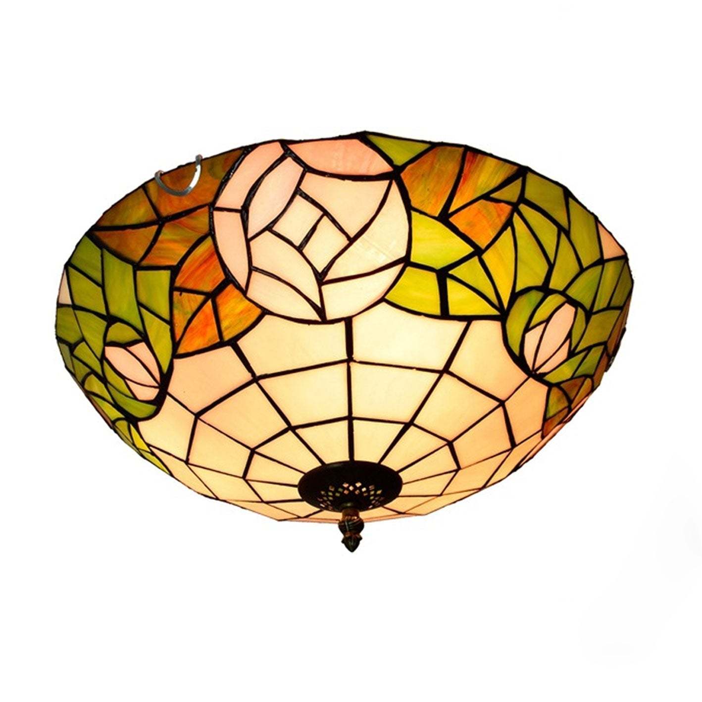 Tiffany European Stained Glass Rose Flush Ceiling Light