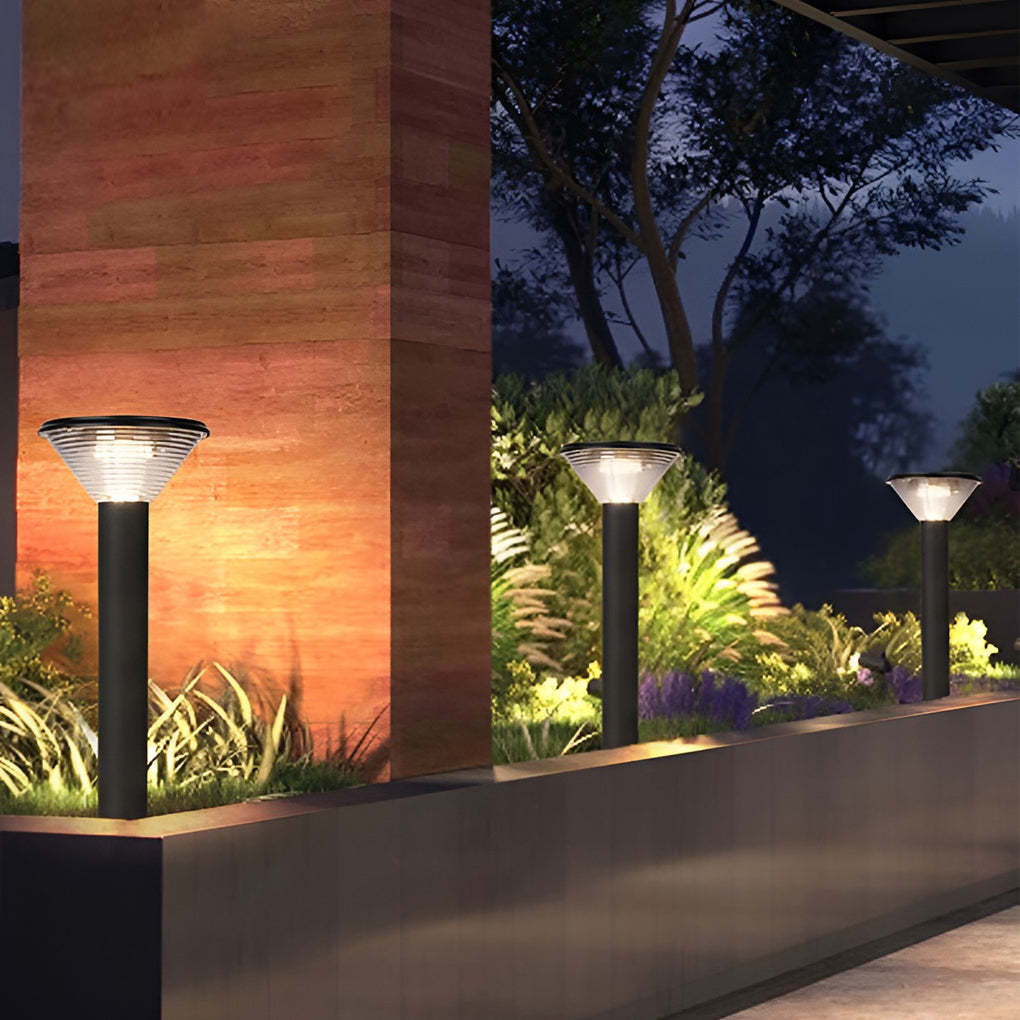 Round Light Control Induction Black Modern Outdoor Solar Pathway Lights-Lighom