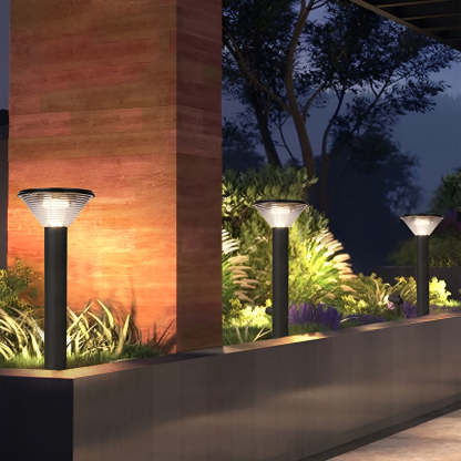 Round Light Control Induction Black Modern Outdoor Solar Pathway Lights-Lighom