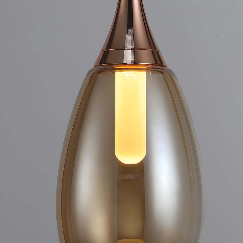 Modern Teardrop Amber Smoke Gray Glass Pendant
