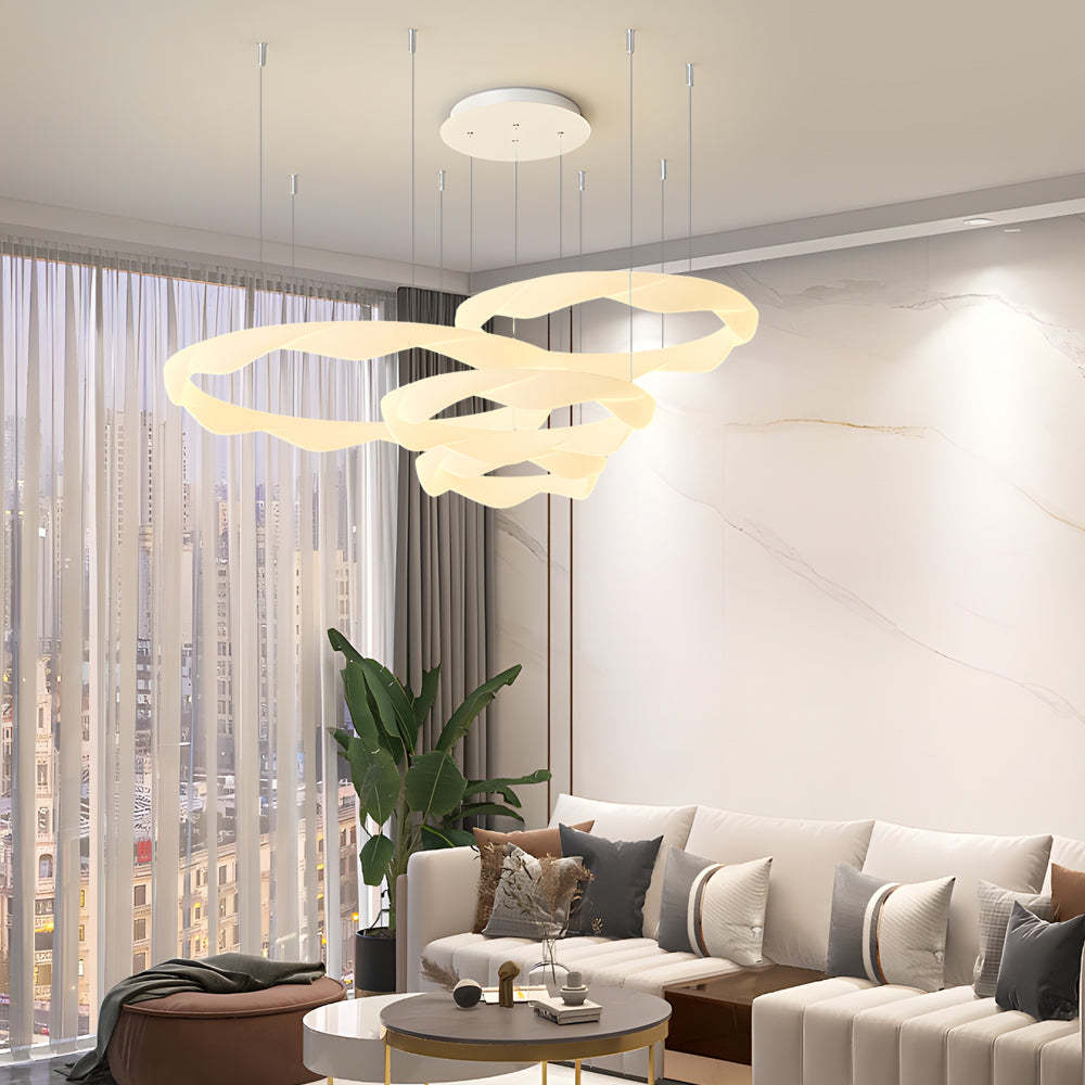 Wavy Circle Ring Dimmable White Cream Modern Chandelier