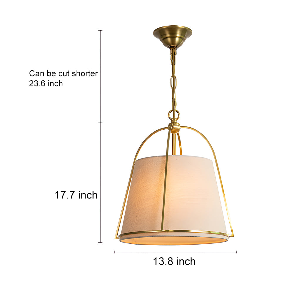Trapezoid 13.8'' Wide Pendant Gold Fixture with White Fabric Shade