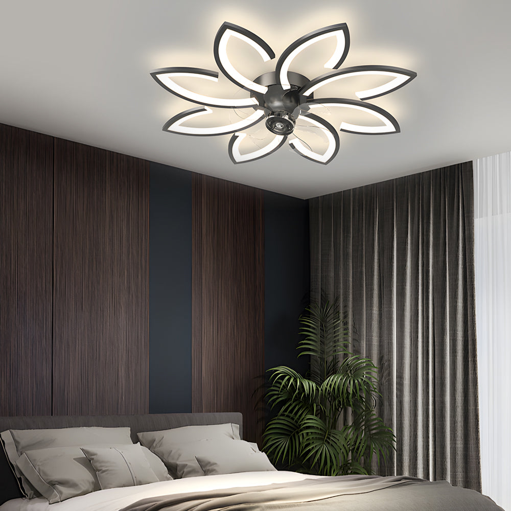 Modern Flowers 3-Step Dimming LED Nordic Flush Mount Fan — 6-Light / Black