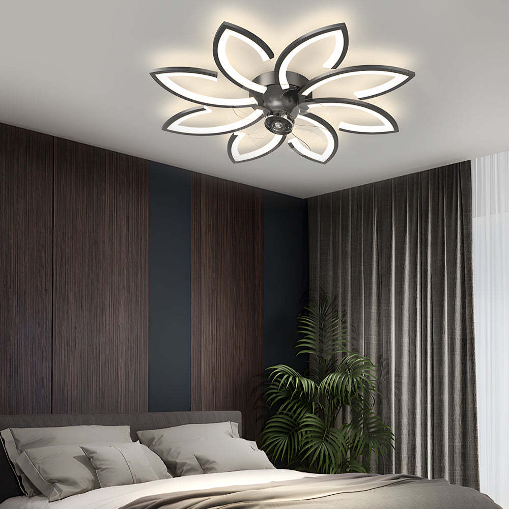 Modern Flowers 3-Step Dimming LED Nordic Flush Mount Fan — 6-Light / Black