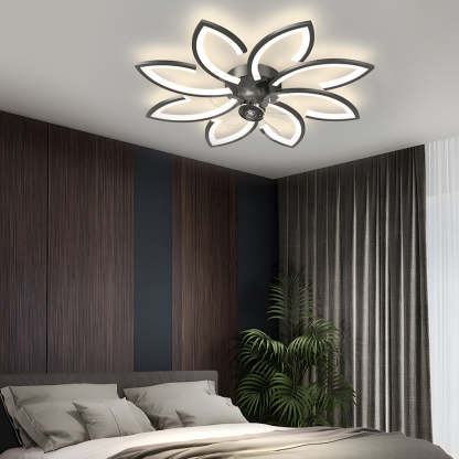 Modern Flowers 3-Step Dimming LED Nordic Flush Mount Fan — 6-Light / Black