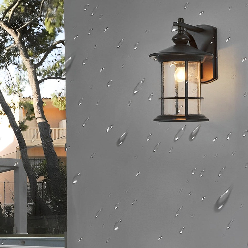 Retro Aluminum Glass LED Waterproof Black American Garden Wall Lamp-Lighom