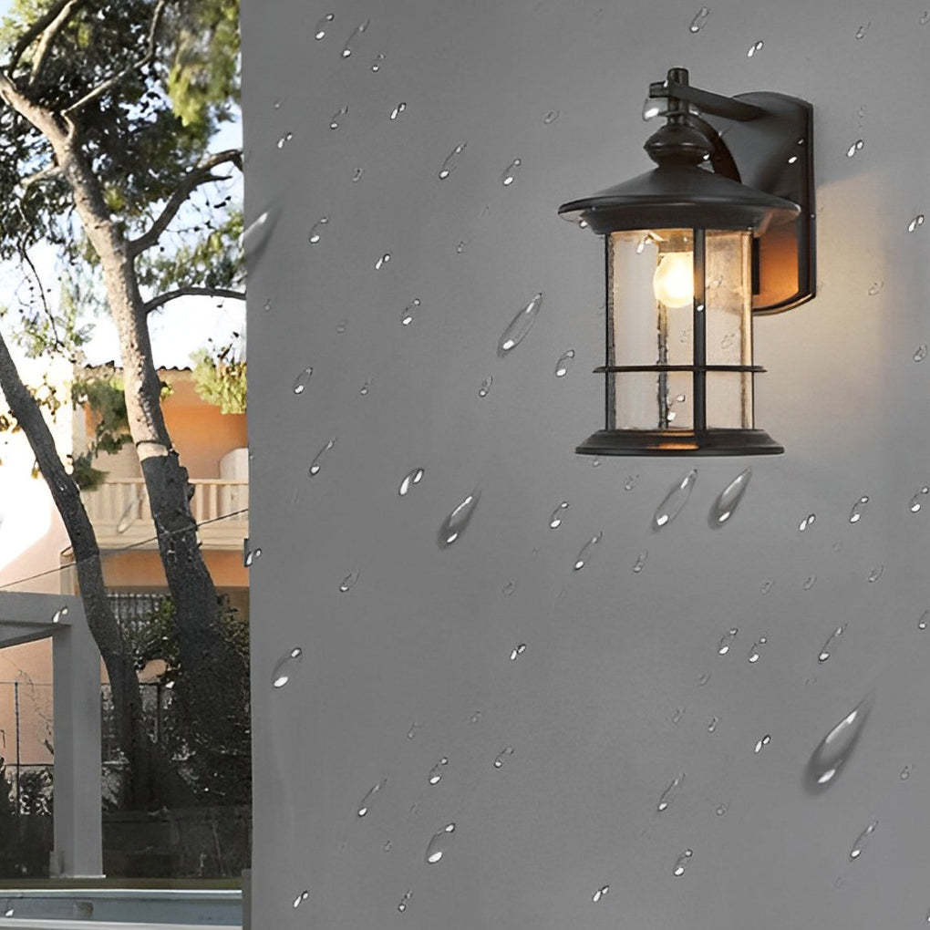 Retro Aluminum Glass LED Waterproof Black American Garden Wall Lamp-Lighom