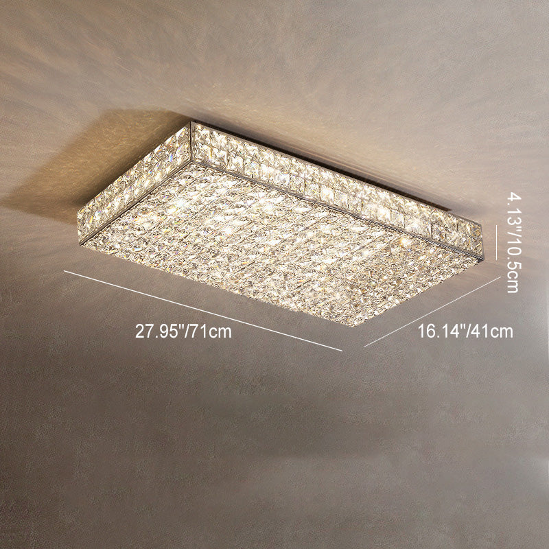 Modern Stainless Steel Crystal Rectangular LED Flush Light — Square - Small / Infinitely Dimmable / 220V-240V For UK/AU