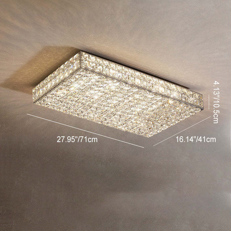 Modern Stainless Steel Crystal Rectangular LED Flush Light — Square - Small / Infinitely Dimmable / 220V-240V For UK/AU
