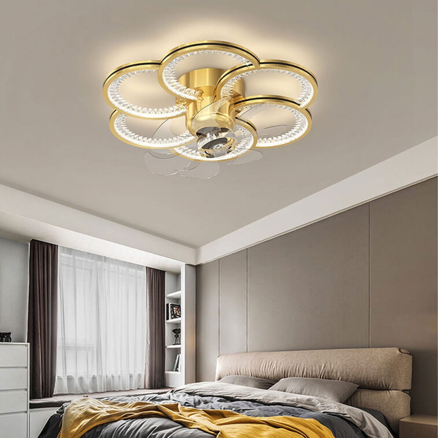 Modern Flower Petal LED Flush Mount Ceiling Fan Light