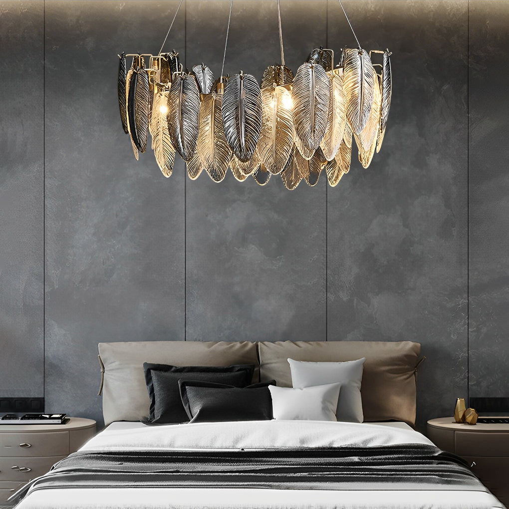 Romantic Creative Feathers Glass Three Step Dimming Modern Chandelier-Lighom