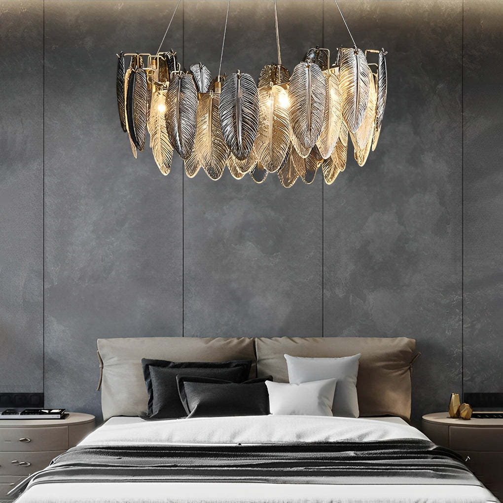 Romantic Creative Feathers Glass Three Step Dimming Modern Chandelier-Lighom