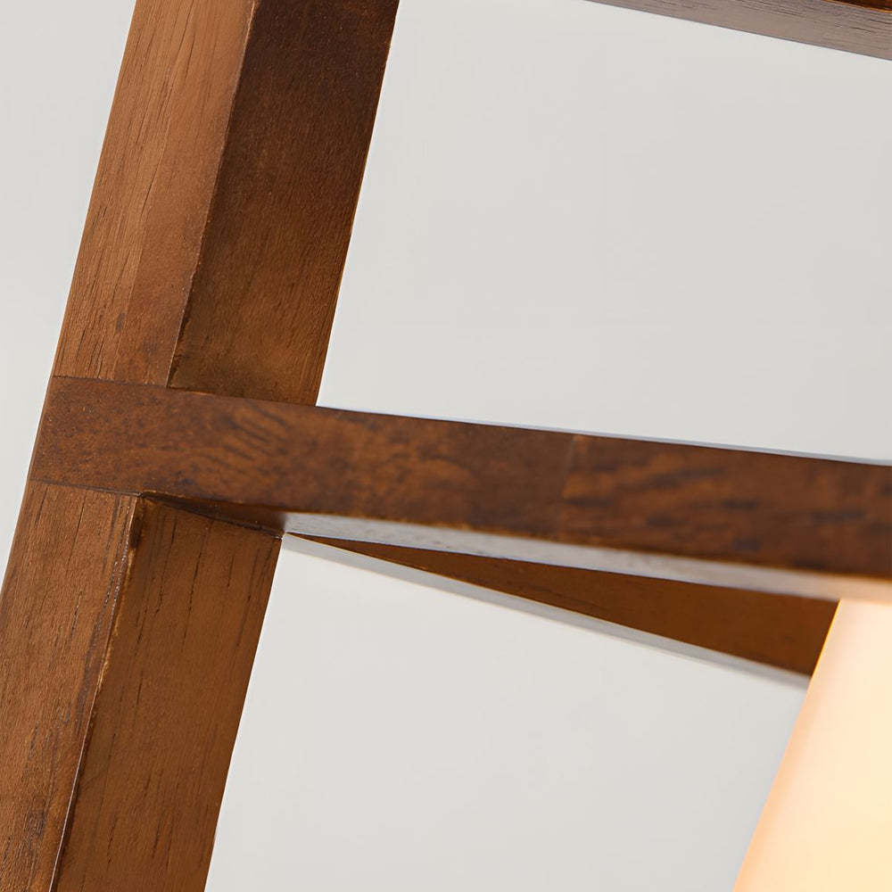 Square Walnut Wood Frame Semi-Flush Ceiling Light
