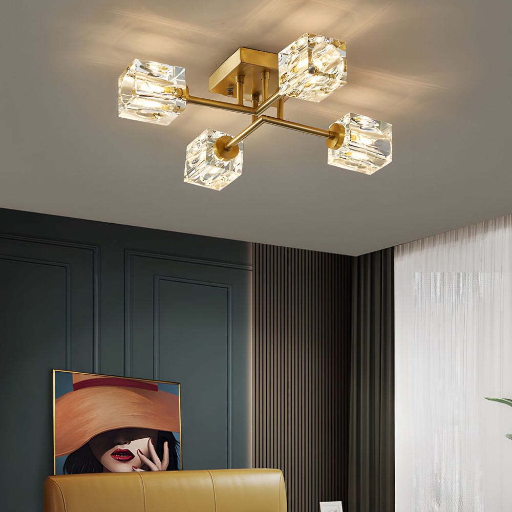 Modern Copper Crystal Cube Semi-Flush Light — Copper / 6-Light