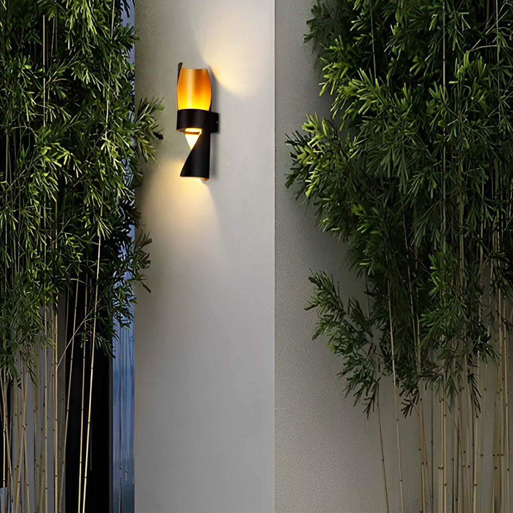 Spiral Exterior Up and Down Wall Lights Outdoor Wall Mounted Light with Gold Interior-Lighom
