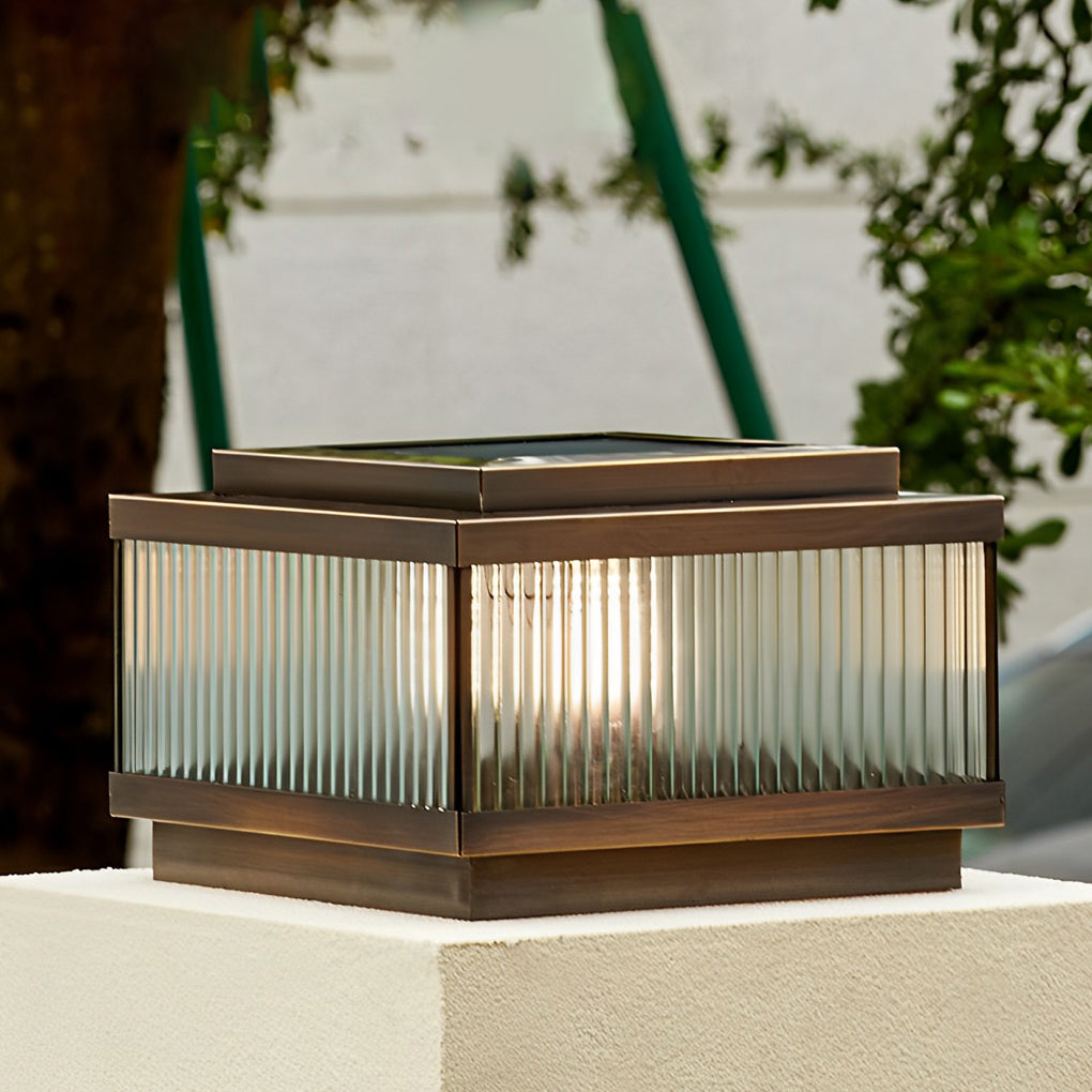 Bronze modern timer fence outdoor post lights — 9.8" W x 9.8" D x 7.9" H / Solar