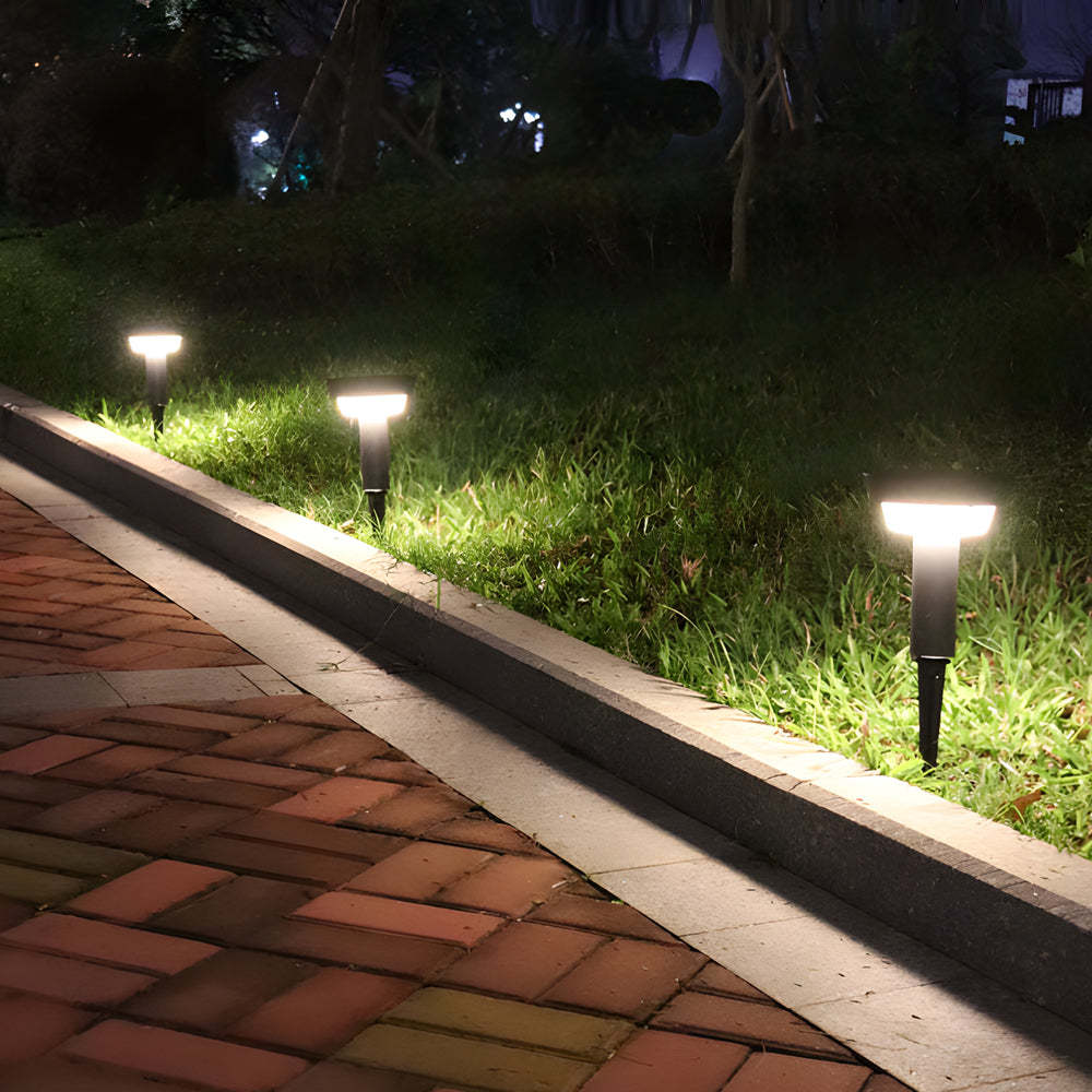 Modern Black Round LED Solar Outdoor Path Light with Stake - Garden Bollard Light-Lighom