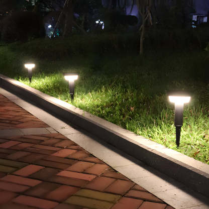 Modern Black Round LED Solar Outdoor Path Light with Stake - Garden Bollard Light-Lighom