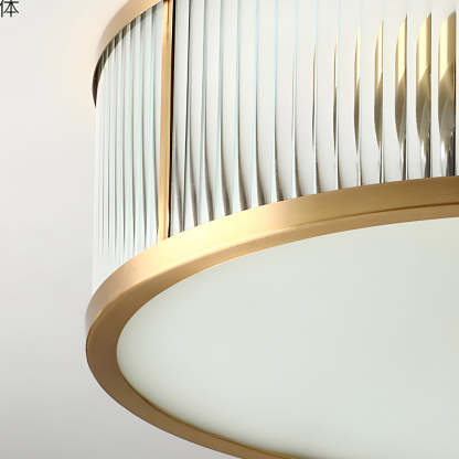 Drum Brass Clear Ribbed Glass Flush Mount Light