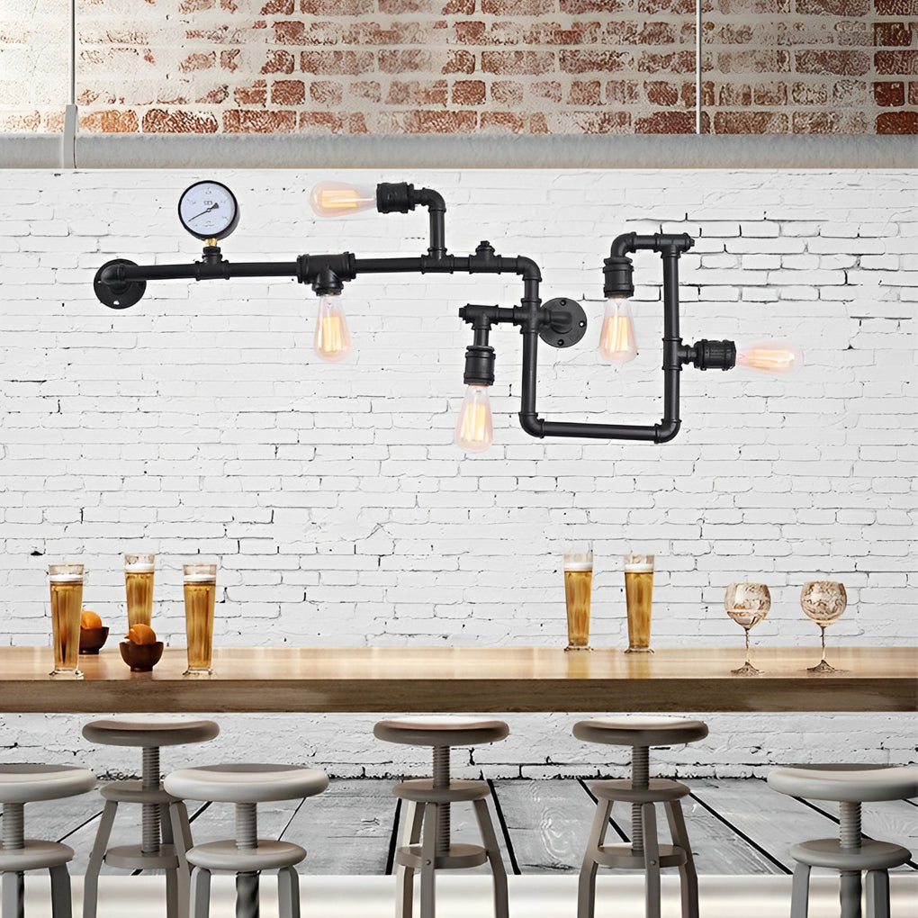 Industrial pipe water wall sconces in iron — Left / Bronze / 5-Light