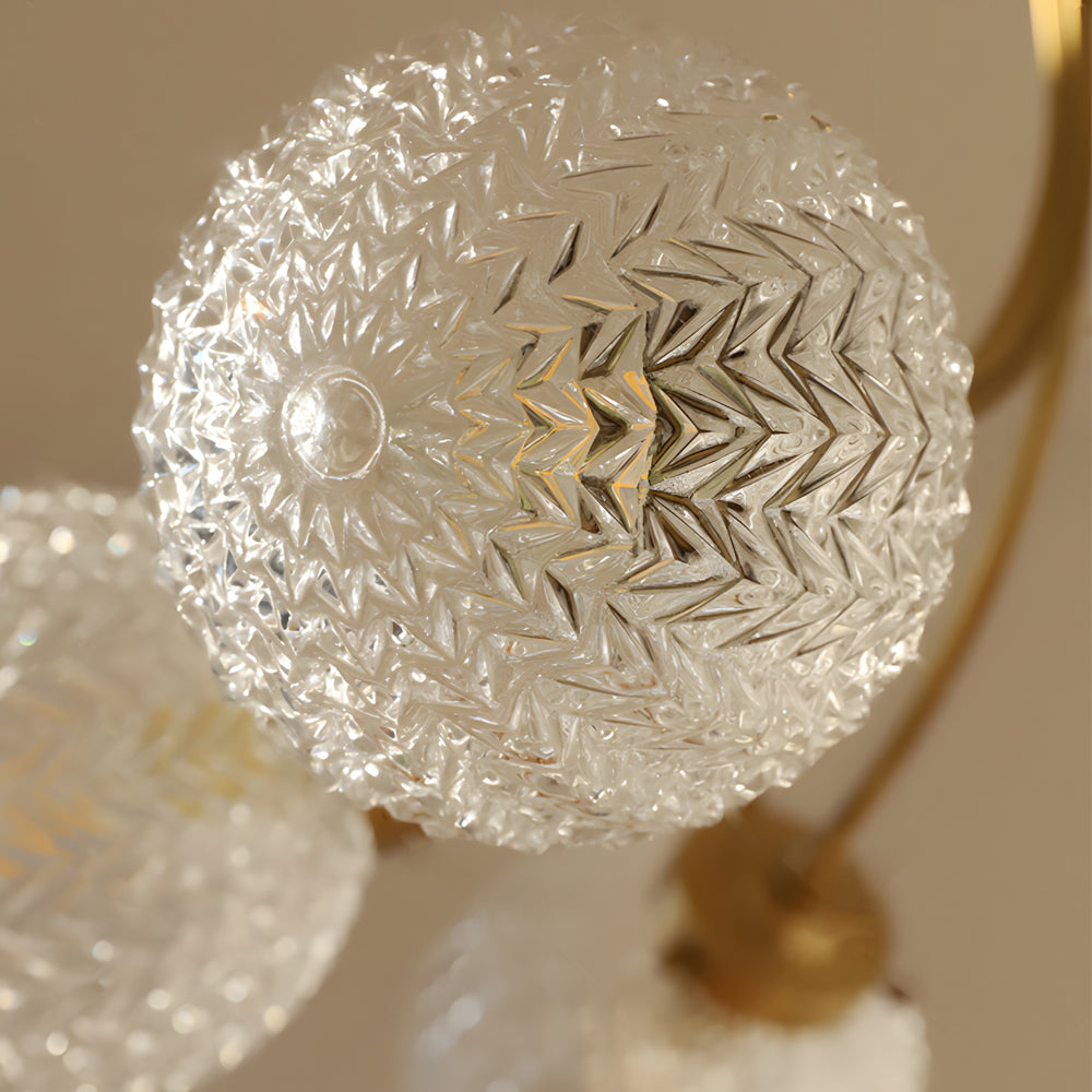 Modern Brass Carved Glass Semi-Flush Ceiling Light