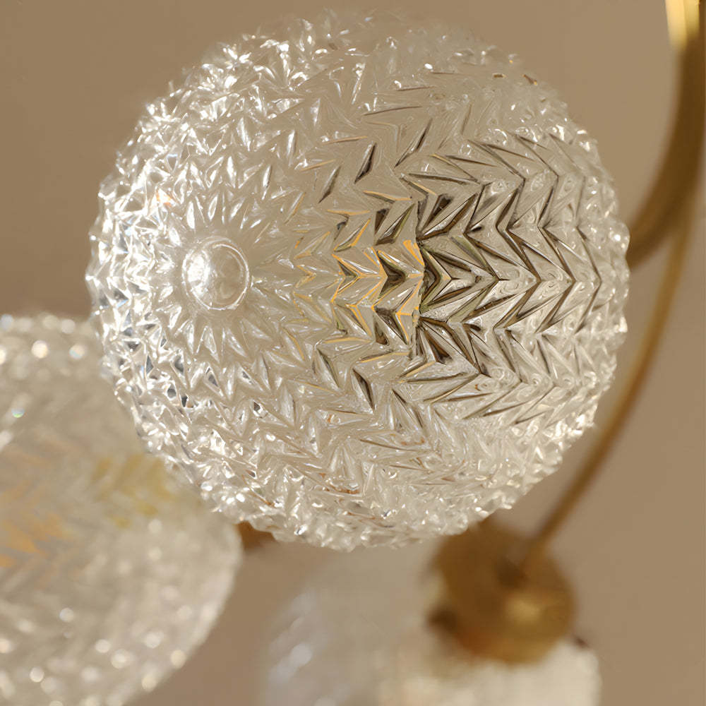 Modern Brass Carved Glass Semi-Flush Ceiling Light
