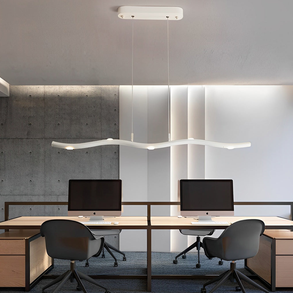 Long Strip Wave Branch Dimmable LED White Modern Chandelier