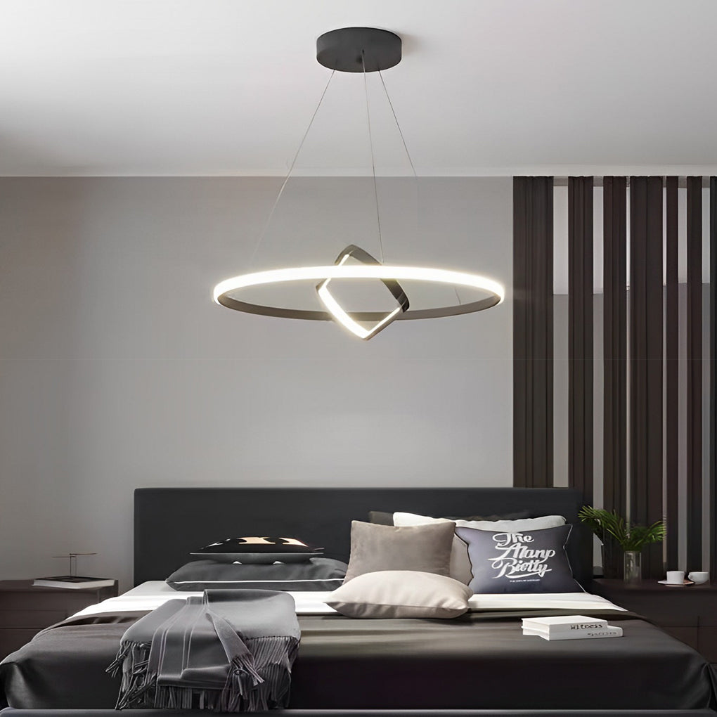 Adjustable Round Oval LED Dimmable Black Modern Chandelier