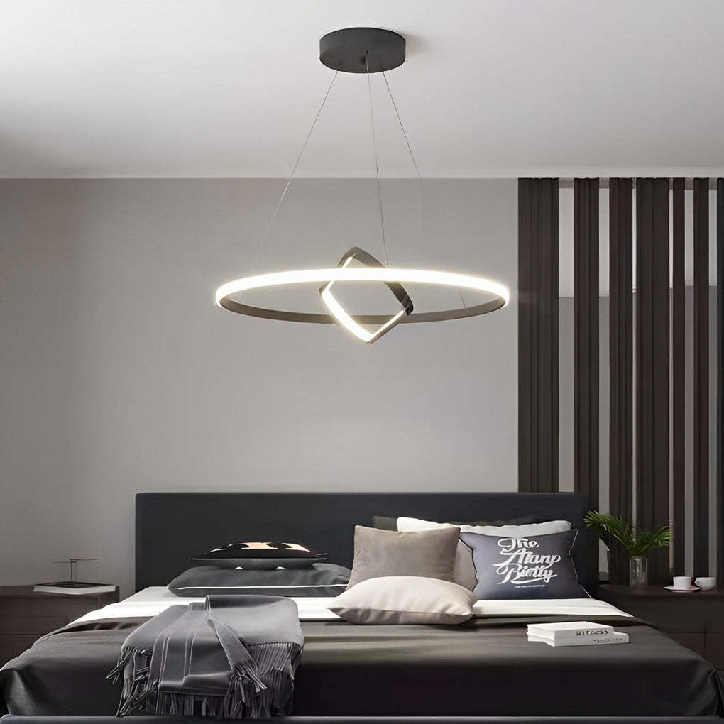 Adjustable Round Oval LED Dimmable Black Modern Chandelier