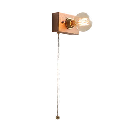 Round/Square Vintage Walnut Wood Wall Lamp 1-light with Pull Chain Switch-Lighom