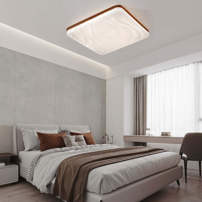Round Wood Dimmable Modern LED Ceiling Fixture