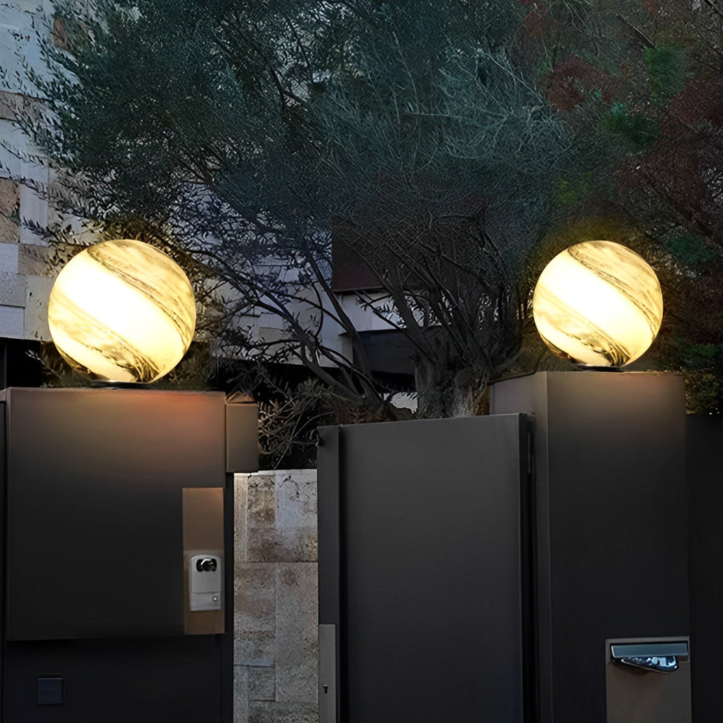 Round Glass Planets Design Waterproof Modern Outdoor Fence Post Lights-Lighom