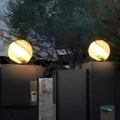 Round Glass Planets Design Waterproof Modern Outdoor Fence Post Lights-Lighom