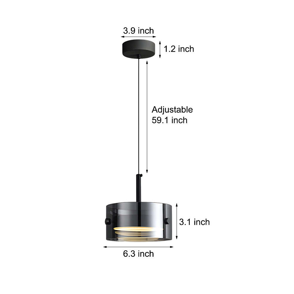 Short Cylinder Glass LED Smoke Gray Nordic Pendant Light