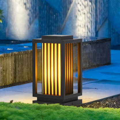 Modern Black LED Cage Pathway Lawn Lamp-Lighom