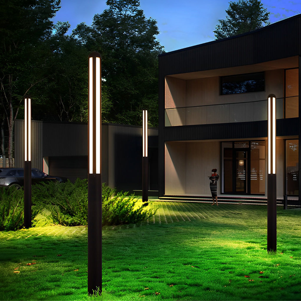 Minimalist Waterproof LED Black Modern Residential Outdoor Pole Lights Yard Lighting-Lighom