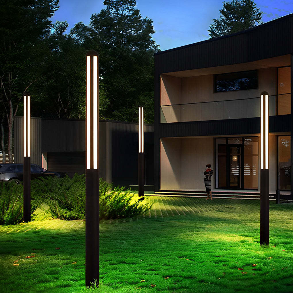 Minimalist Waterproof LED Black Modern Residential Outdoor Pole Lights Yard Lighting-Lighom