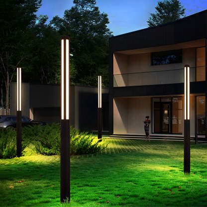 Minimalist Waterproof LED Black Modern Residential Outdoor Pole Lights Yard Lighting-Lighom