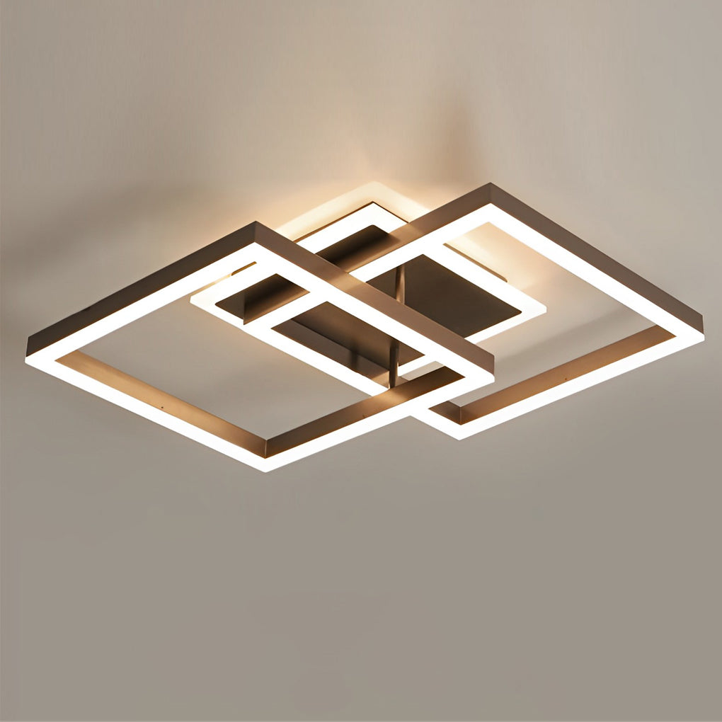 Square Overlapping LED Aluminum Brown Modern Ceiling Light