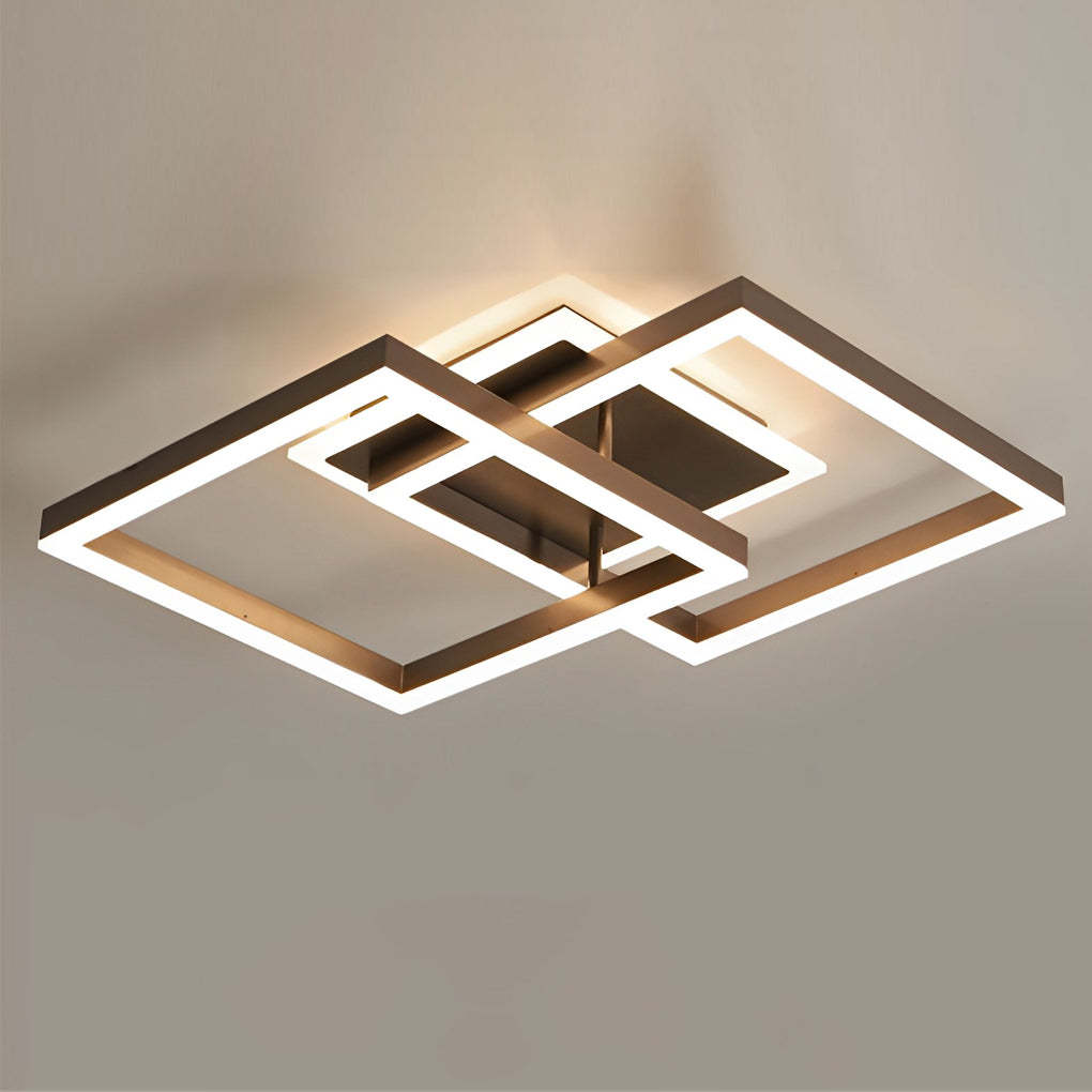 Square Overlapping LED Aluminum Brown Modern Ceiling Light