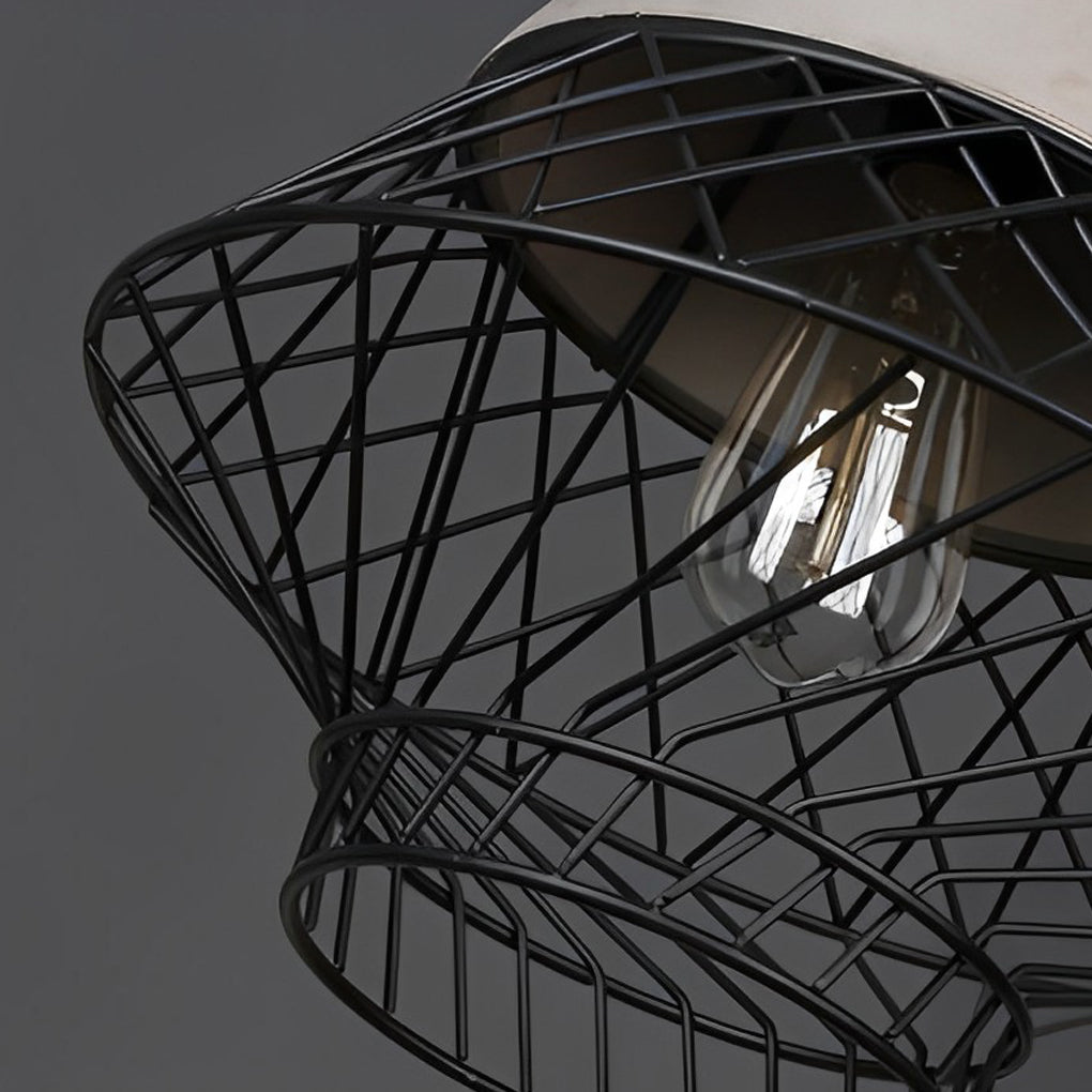 Cement Iron Cage Retro Industrial Kitchen Island Pendant