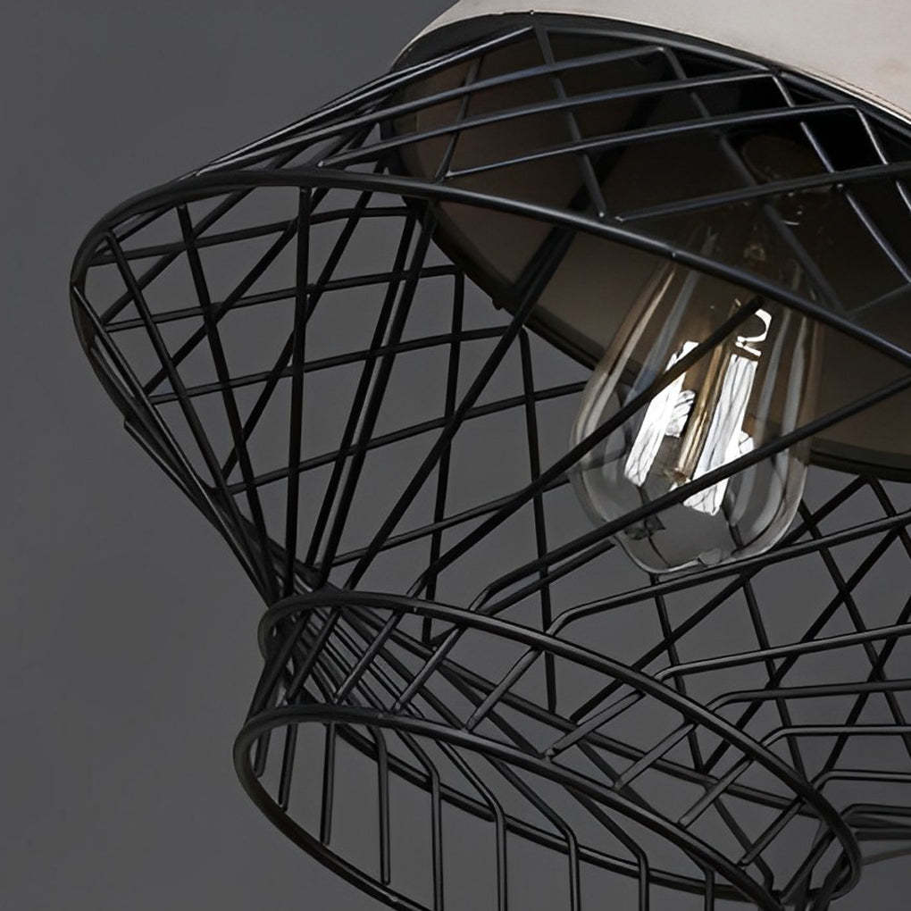 Cement Iron Cage Retro Industrial Kitchen Island Pendant