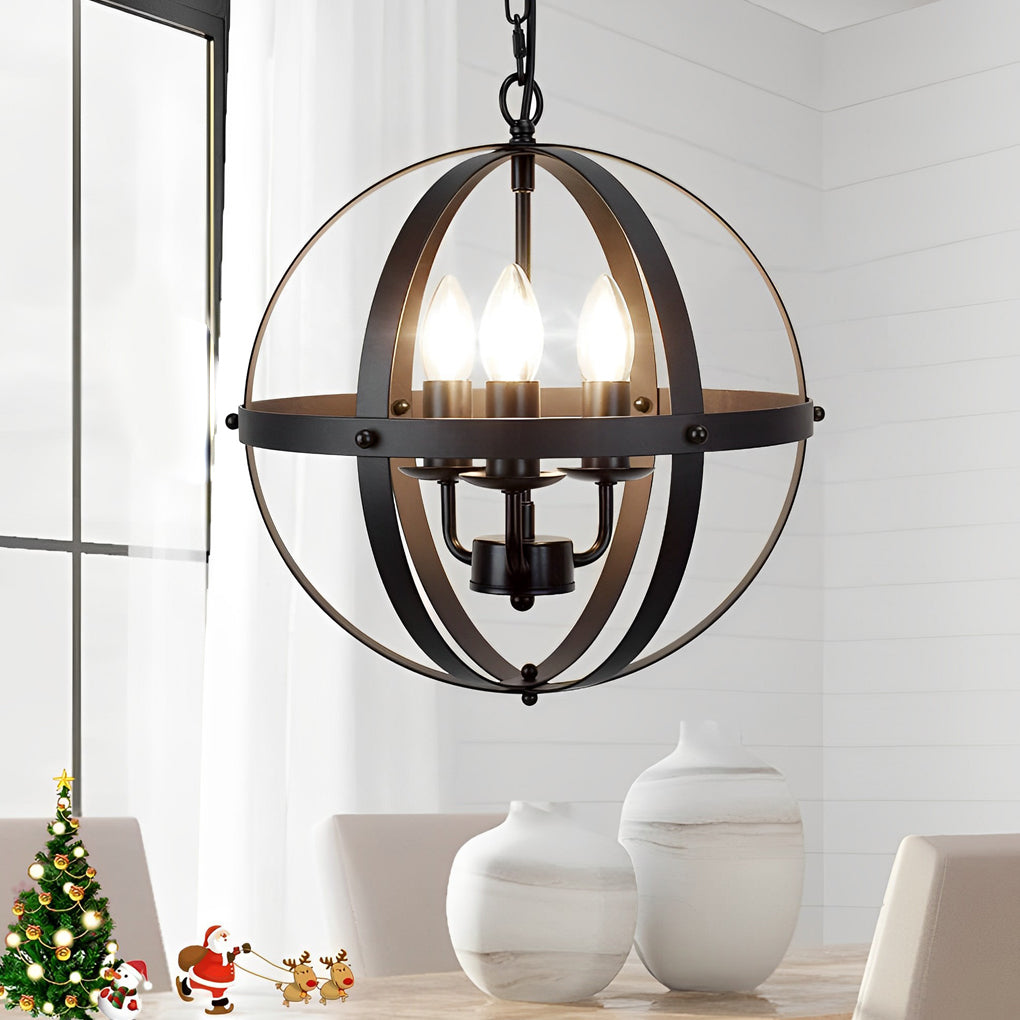 Iron Round Lantern Industrial Pendant Chandelier
