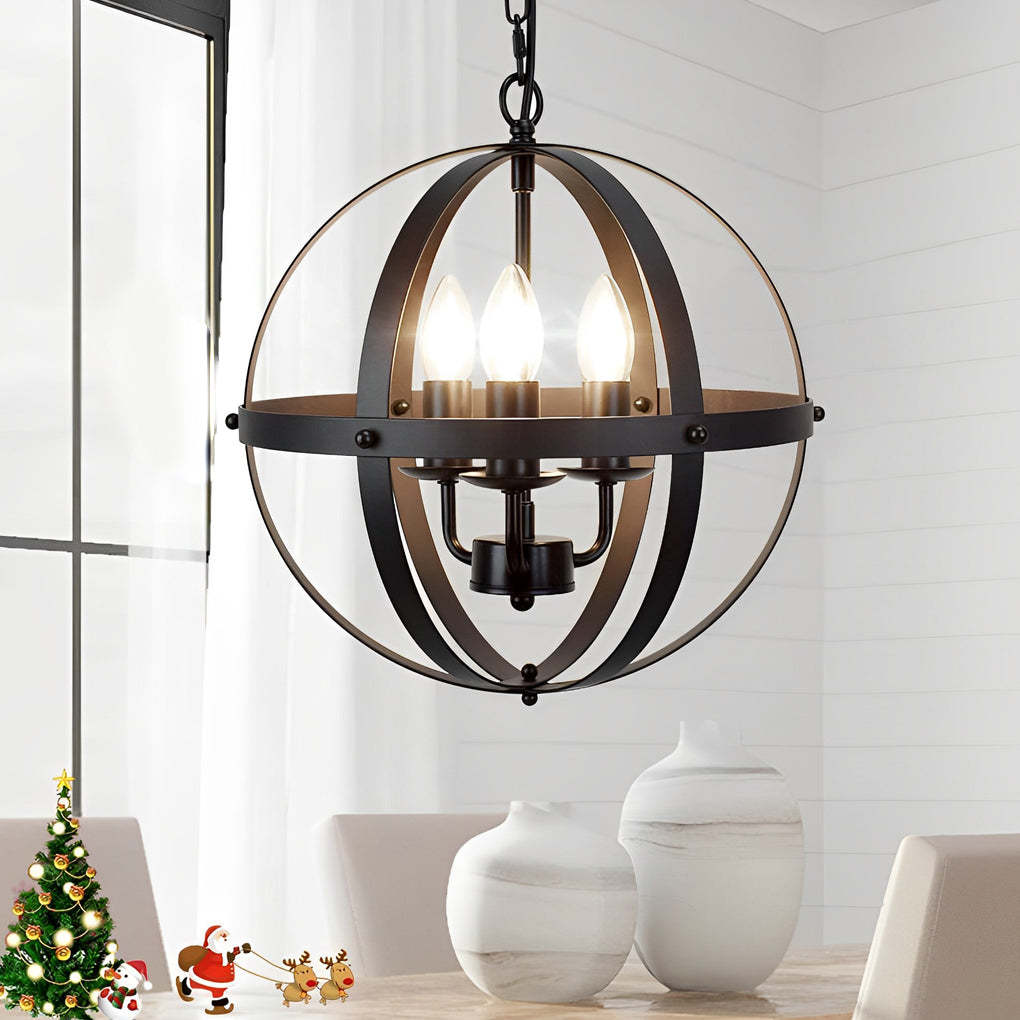 Iron Round Lantern Industrial Pendant Chandelier