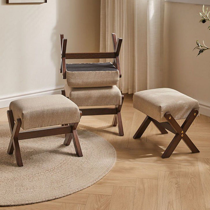 Chinese Rectangular Wood Fabric Backless Armless Chair