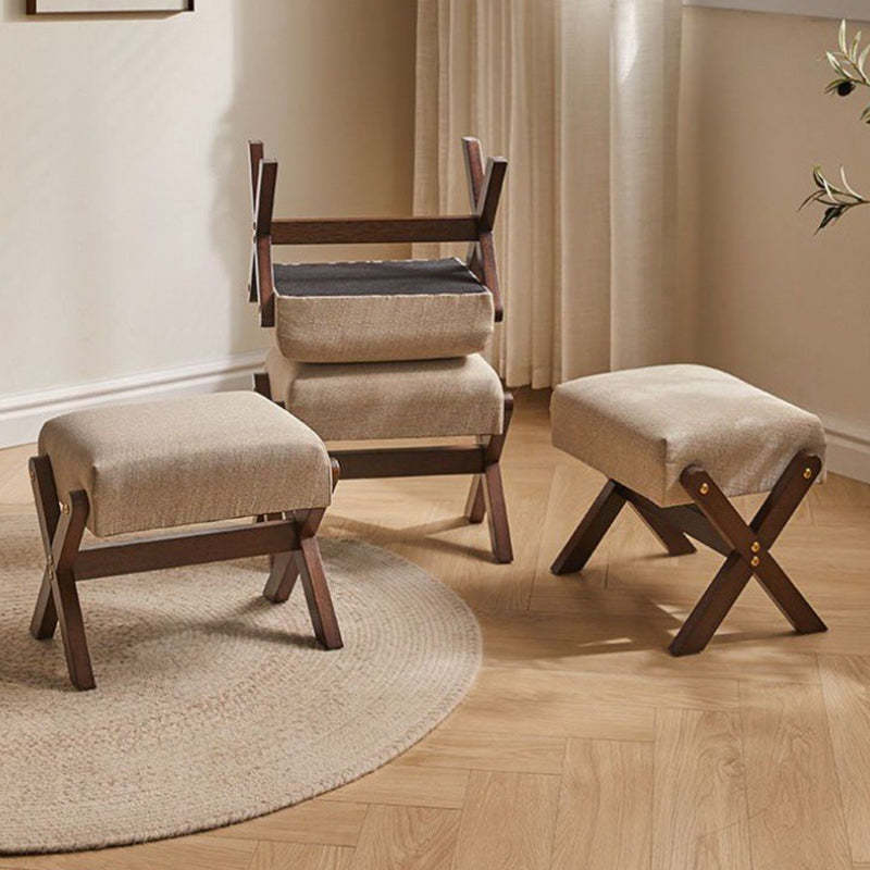 Chinese Rectangular Wood Fabric Backless Armless Chair