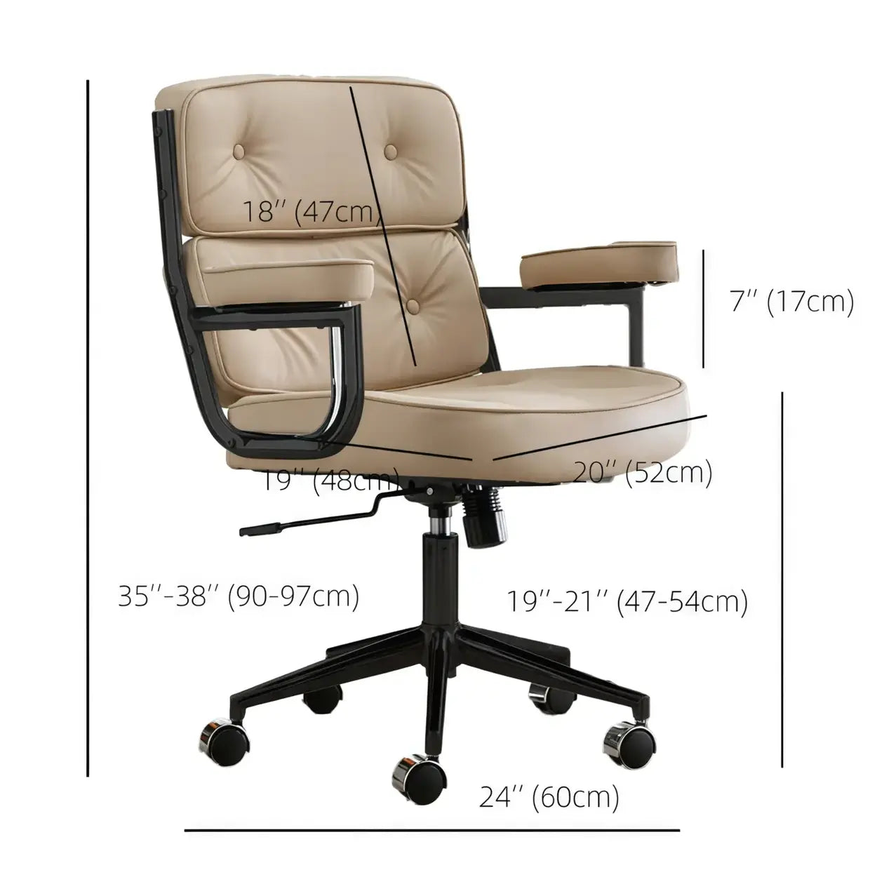 Modern White Leather Swivel Ergonomic Office Chair — Off-white / Black / Latex