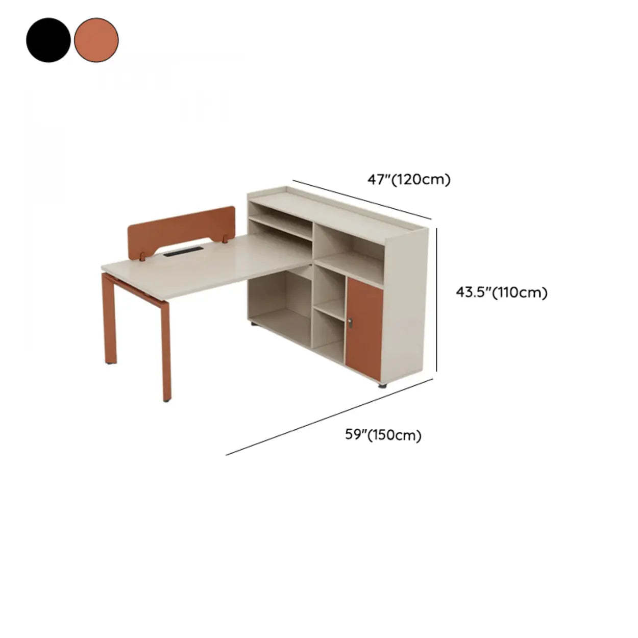 Beige-Red Wood Hutch Shelf T-Shape Writing Desk