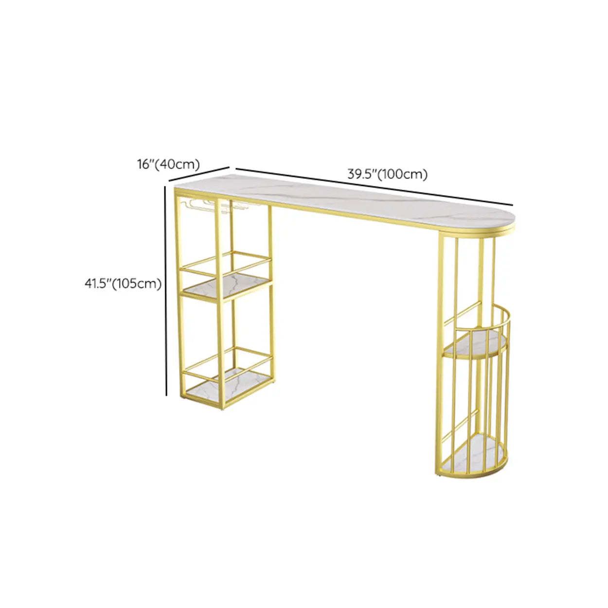 White Curved Metal Large Bar Table with Shelf — Table Only