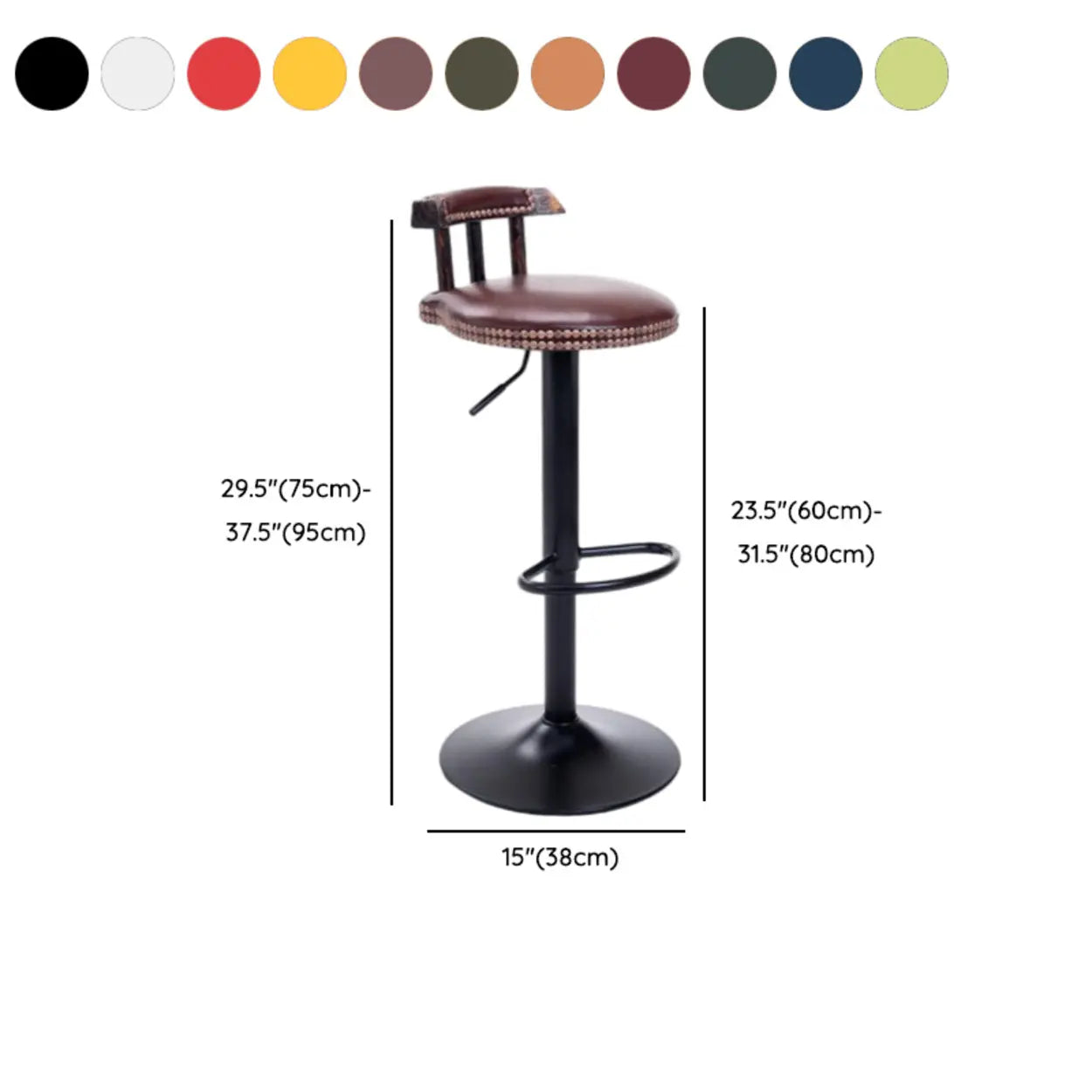 Swivel Round Leather Bar Stool with Back